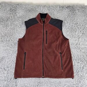 Eddie Bauer Fleece Vest Mens Large Burgundy Black Full Zip Outdoor Excellent L